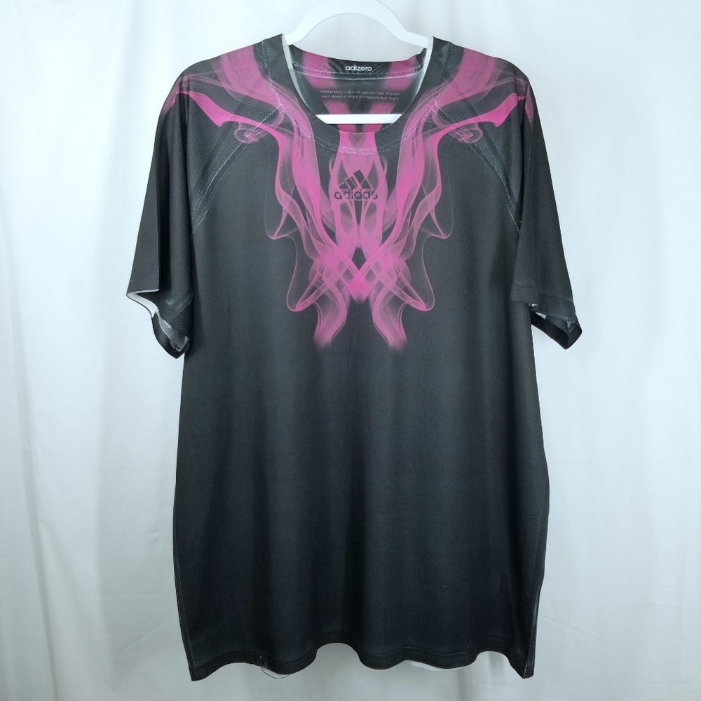 Adidas Adizero Climatlite Hand Painted Shortsleeve Shirt Black Solar Pink Size L